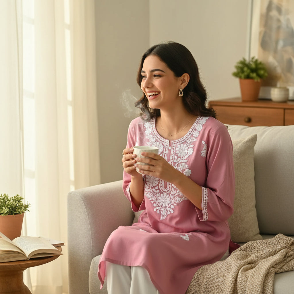 Dusty Rose Pink Chikankari Kurta