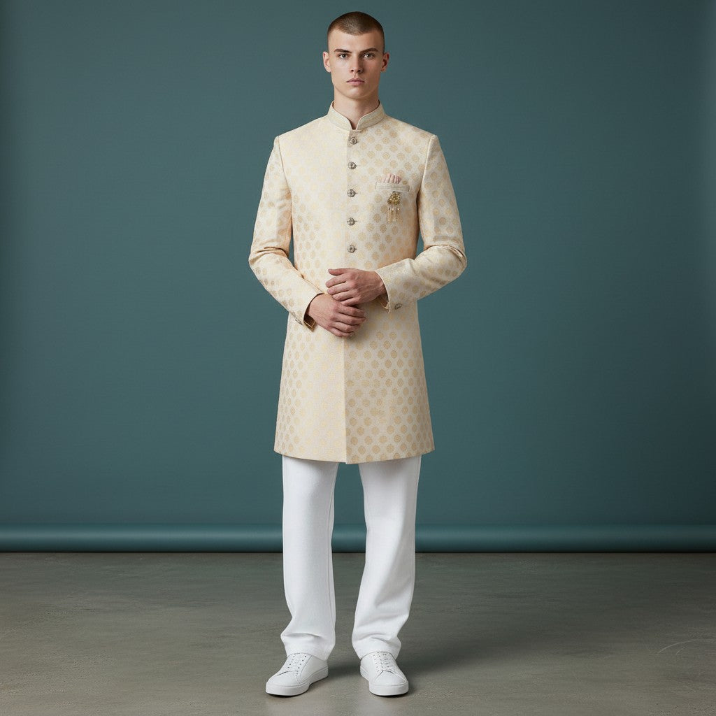 A Cream Self Design Sherwani