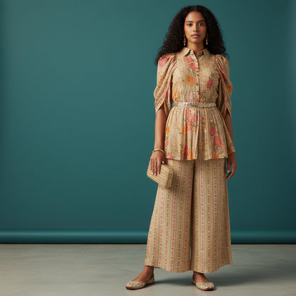 Printed Fabric Co-ord Set with Metallic Stripes