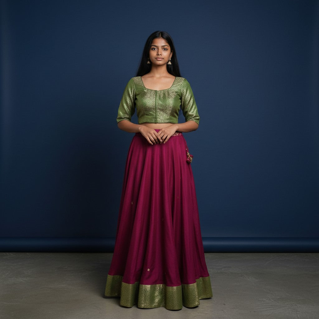 Women's Brocade Saree Blouse with Floral Zari Work and Back Tie-up