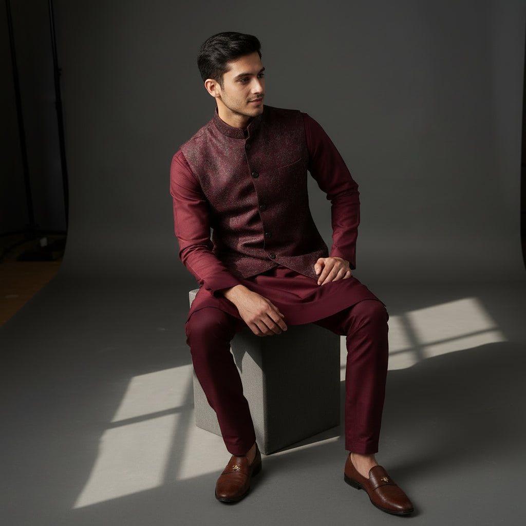 Cotton Silk Blend Kurta Set Maroon