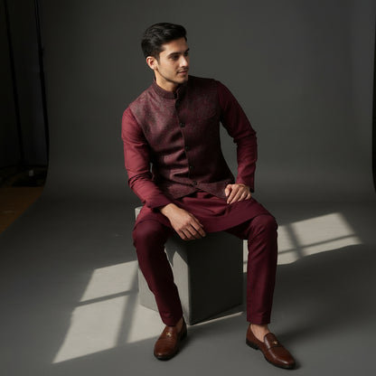 Cotton Silk Blend Kurta Set Maroon