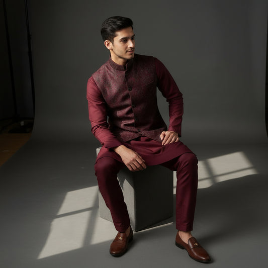 Cotton Silk Blend Kurta Set Maroon