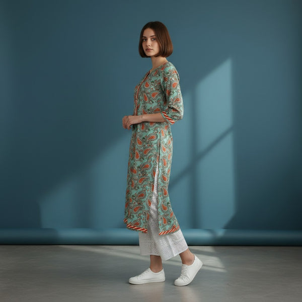 Paisley Print Kurti with Border