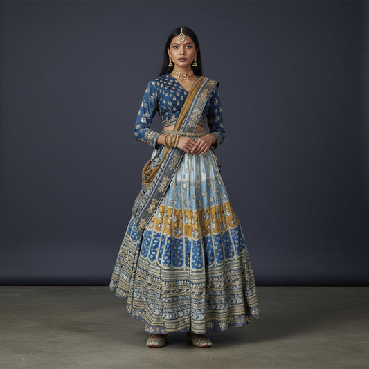 Raw Silk Chiffon Lehenga for Festive Wear