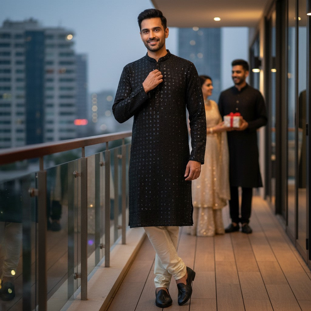 Chikankari Embroidered Sequinned Kurta Set