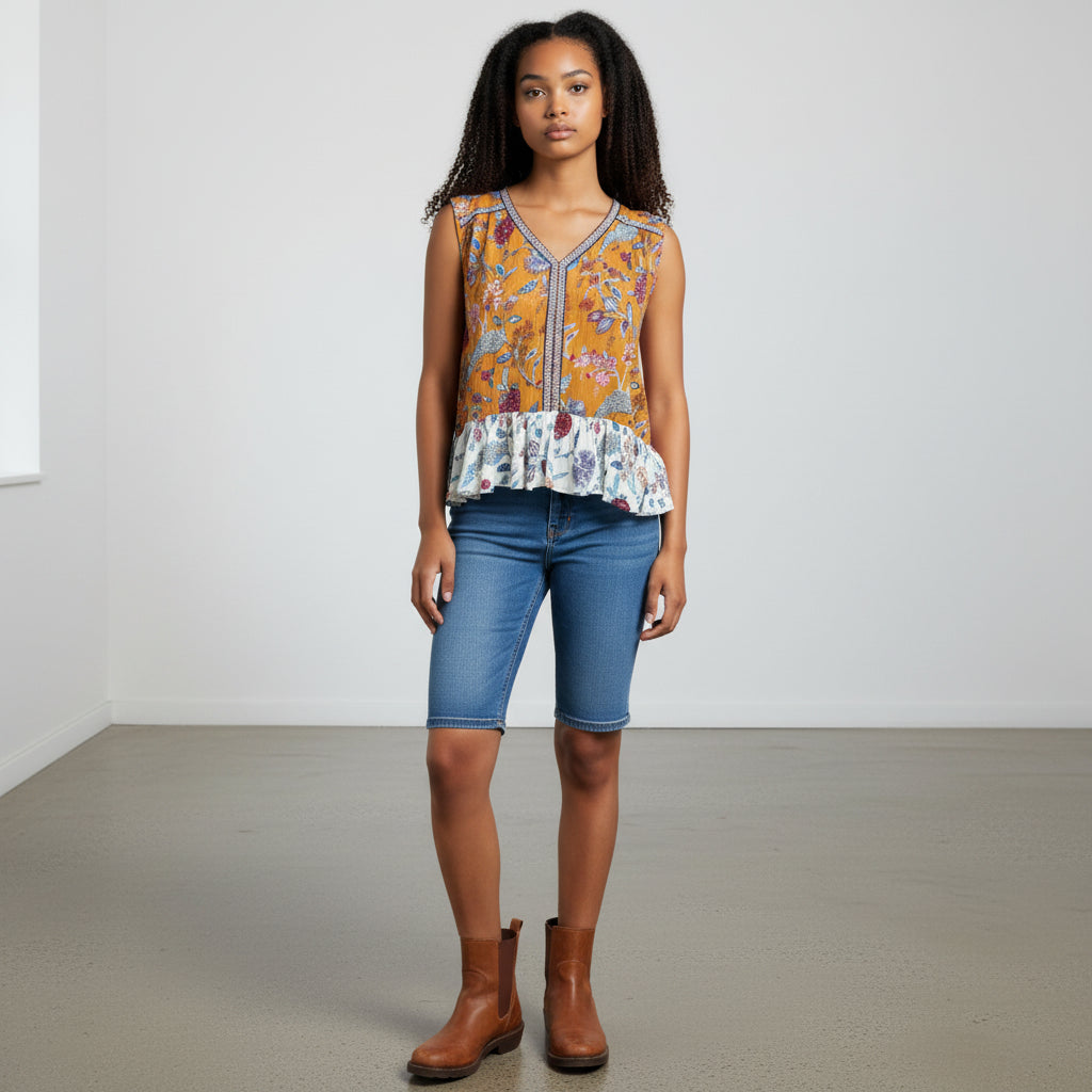 Crushed Georgette Floral Sleeveless Top