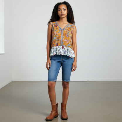 Crushed Georgette Floral Sleeveless Top