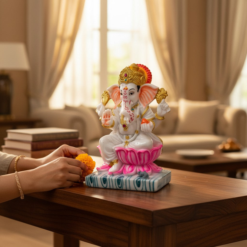 Ganesh Idol - Vibrant Polyresin Lord Ganesha Statue for Home Decor