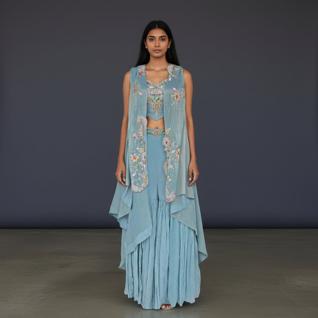 Crepe Silk 3-Piece Sharara Set for Comfort