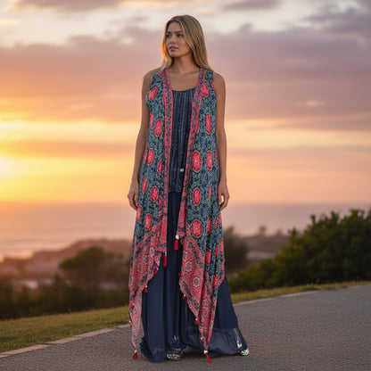 Chiffon Printed Jacket Maxi Dress Set