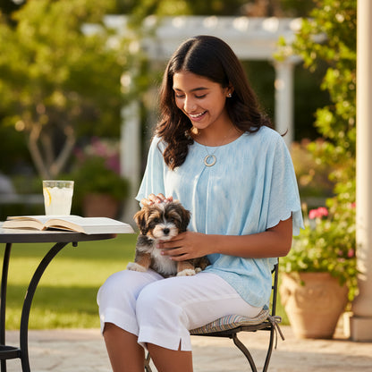 Lightweight Pleated Chiffon Flutter-Sleeve Tunic