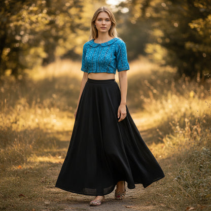 Ikat Print Cotton Crop Blouse