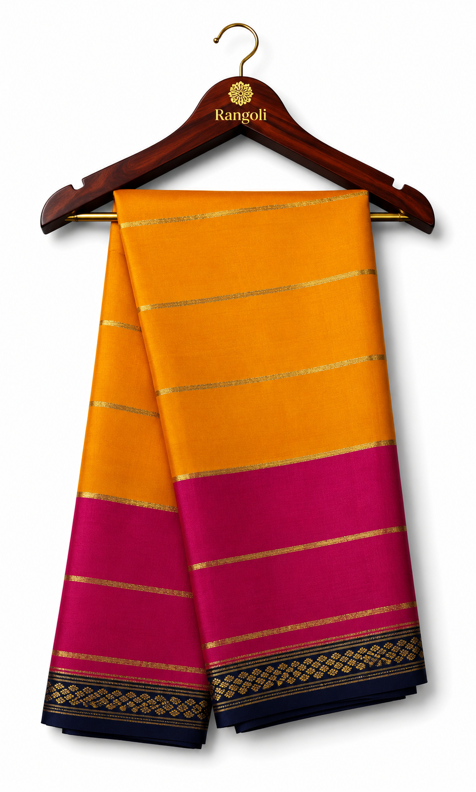 Mysore Pure Silk Crepe Saree - Mustard Yellow & Magenta