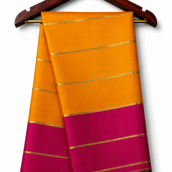 Mysore Pure Silk Crepe Saree - Mustard Yellow & Magenta