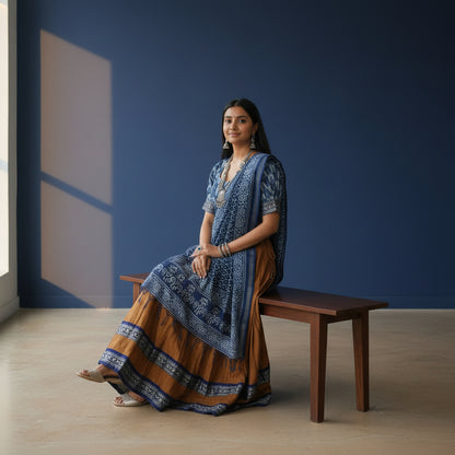 Silk Ikkat Lehenga Gap Border