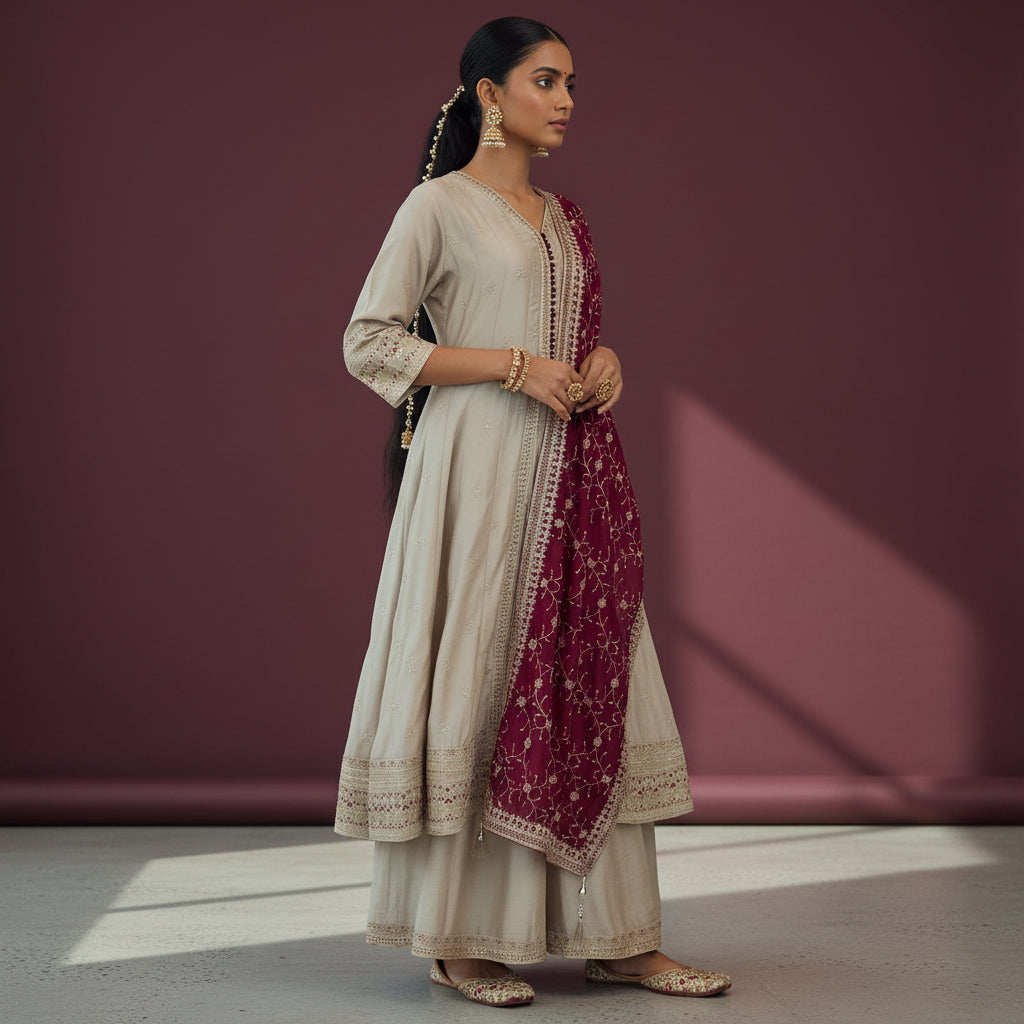 Silk Blend Kurta Set with Heavy Gold Sequin Embroidery