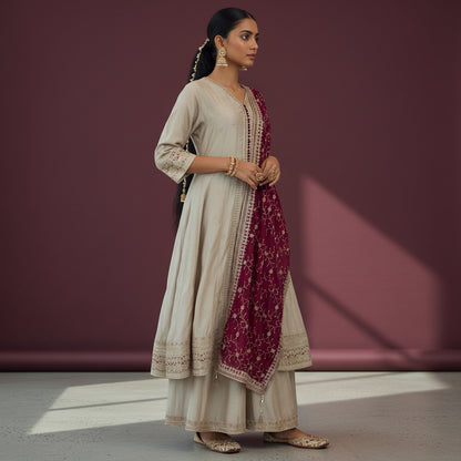 Silk Blend Kurta Set with Heavy Gold Sequin Embroidery