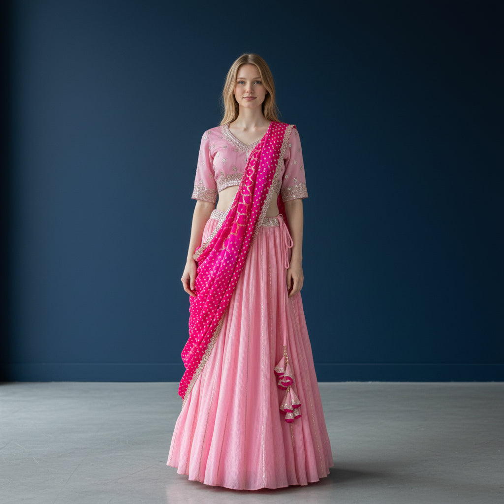 Georgette Silk Blend Pleated Lehenga