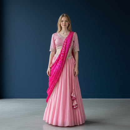 Georgette Silk Blend Pleated Lehenga