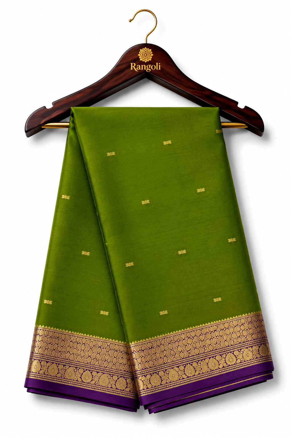 Elegant Green Silk Shawl with Gold Motifs and Zari Border