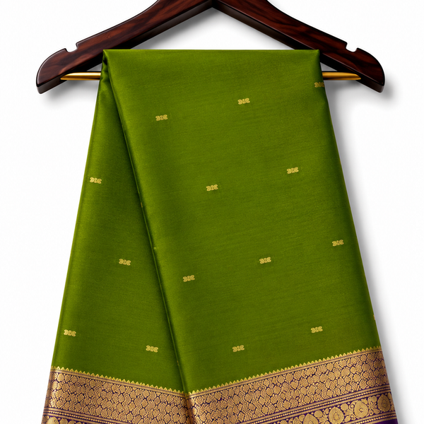 Elegant Green Silk Shawl with Gold Motifs and Zari Border