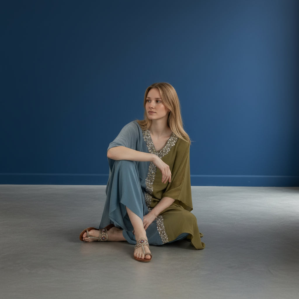 Chiffon Silk Crepe Two-Tone Kaftan