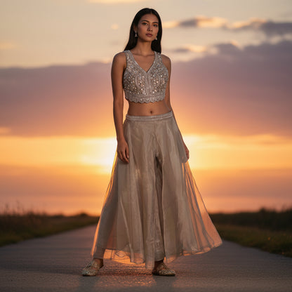 Organza Crop Top with Sheer Skirt