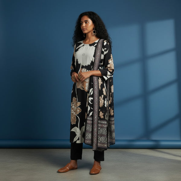 Caramel Floral Print Kurti Set