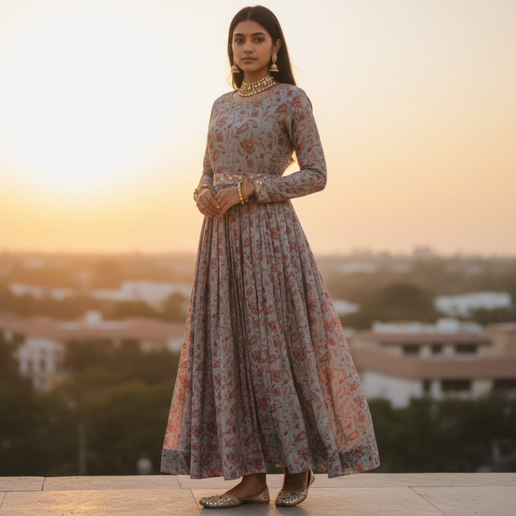 Pleated Chiffon Gown