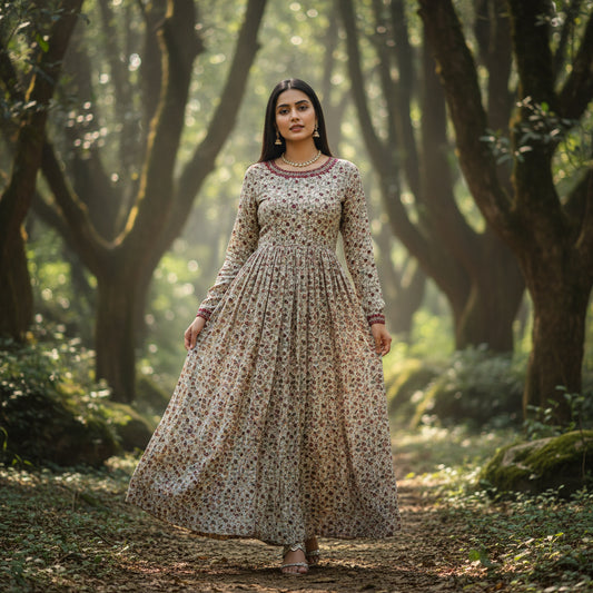 Printed Rayon Kurta Set with Embroidery