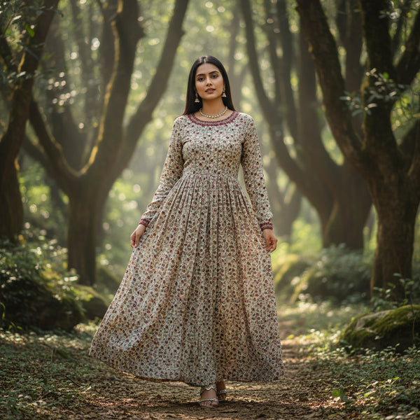 Printed Rayon Kurta Set with Embroidery