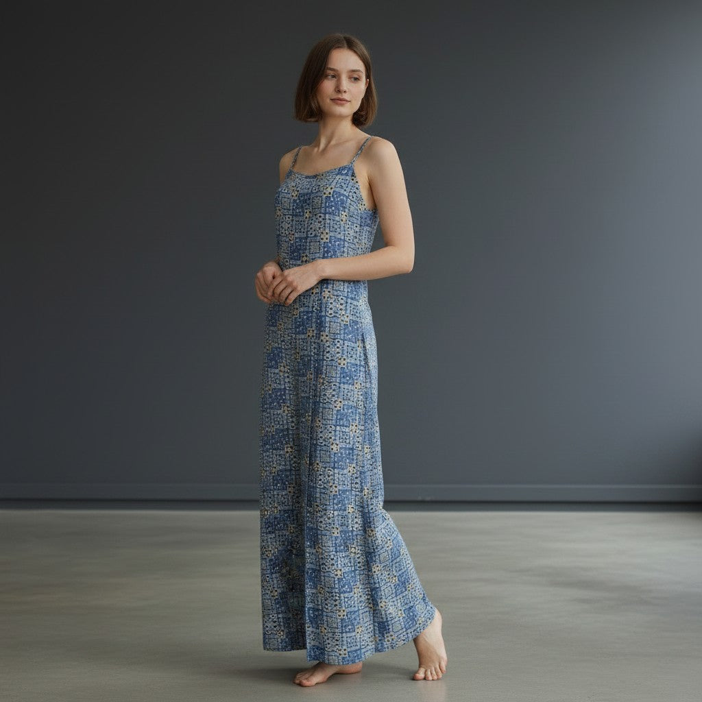 Sleeveless Spaghetti Strap Jumpsuit with Geometric Block Print