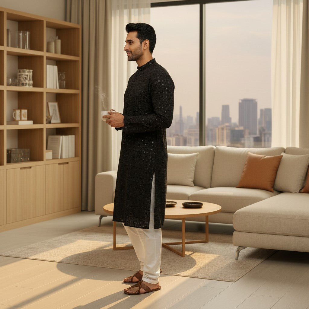 Chikankari Embroidered Sequinned Kurta Set