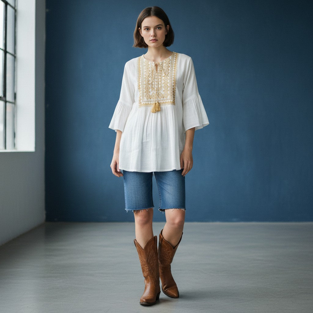 Pale Mustard Embroidered Tunic