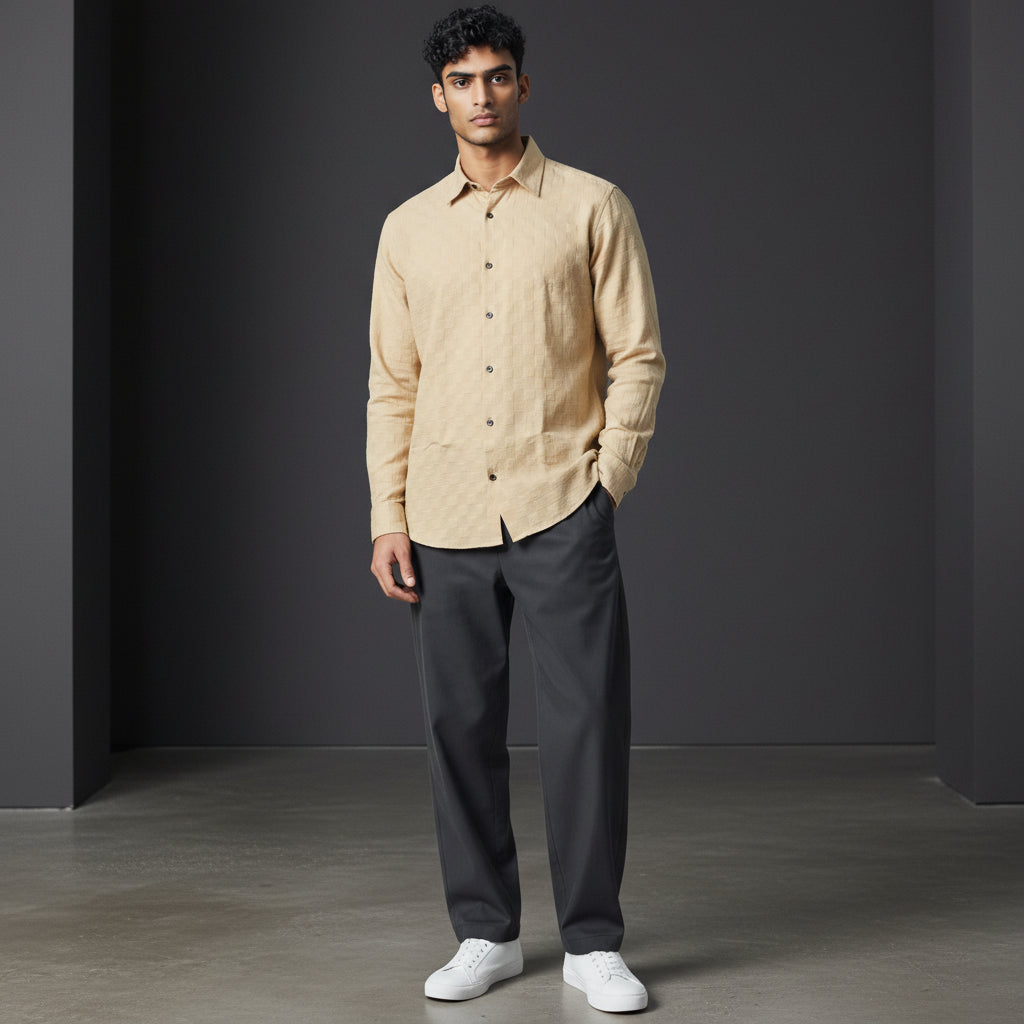 Cotton Polyester Blend Button-Up Shirt