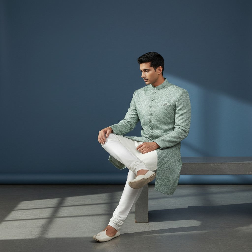 Pista Green Embroidered Sherwani
