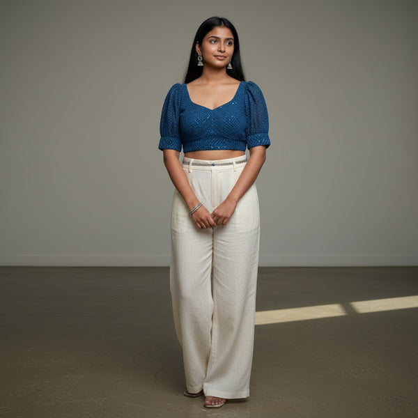 Teal Blue Chikankari Sequin Blouse