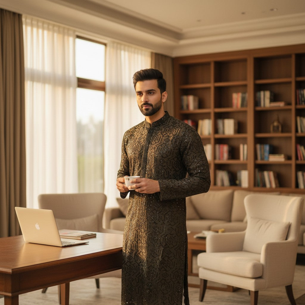 Mens Traditional Kurta Set - Deep Green