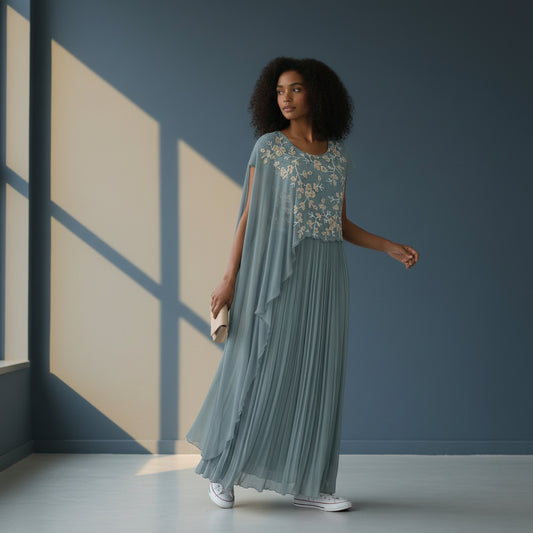 Chiffon Georgette Floor-Length Pleated Gown