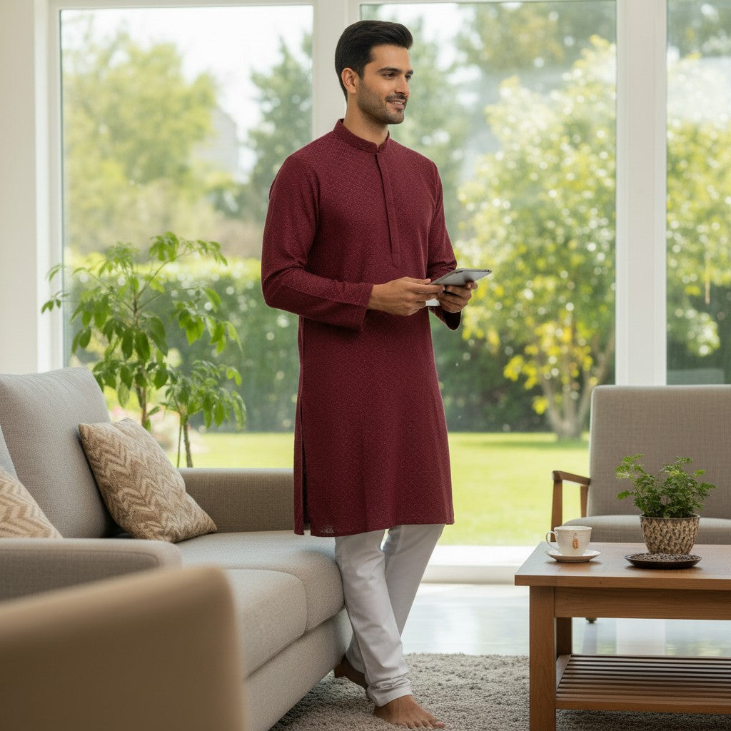 Chikankari Embroidered Sequinned Kurta Set