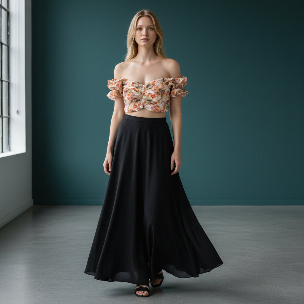 Chiffon Crop Top Ruffle Designer Blouse