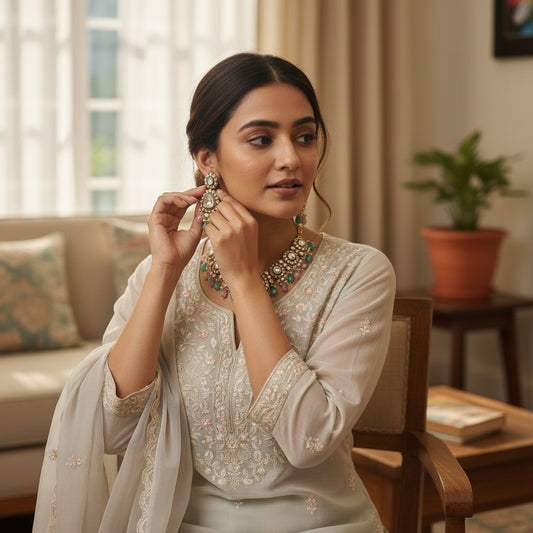 Gold Plated Kundan Polki Jewelry Multi Use