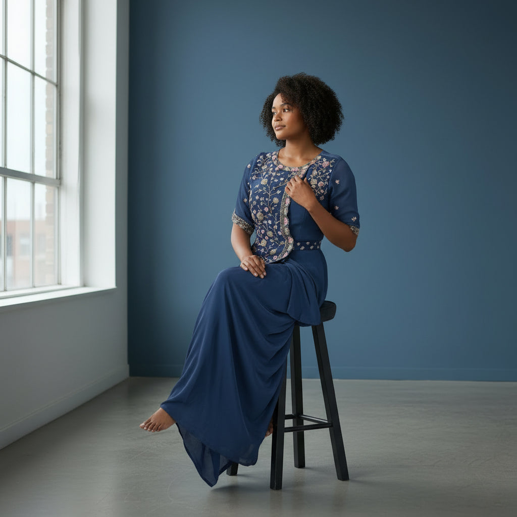 Crepe Silk Blend Pleated Dress