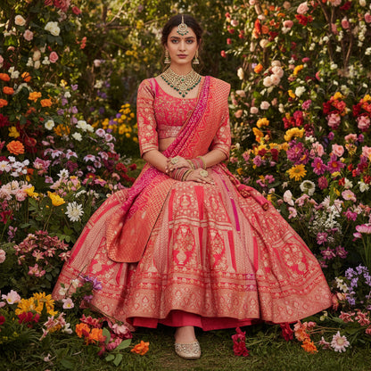 Heavy Banarasi Silk Lehenga Geometric Patterns