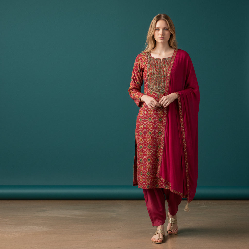 Silk Blend Kurta Set with Vibrant Print for Occasions