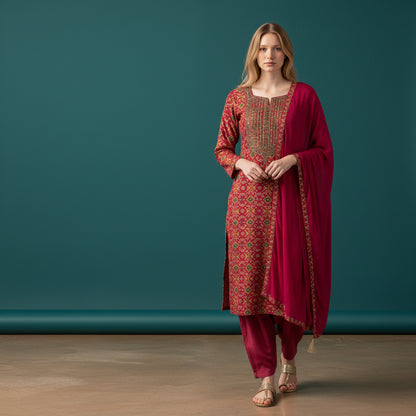 Silk Blend Kurta Set with Vibrant Print for Occasions