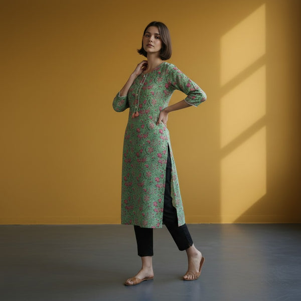 Floral Print Kurti with Tassels
