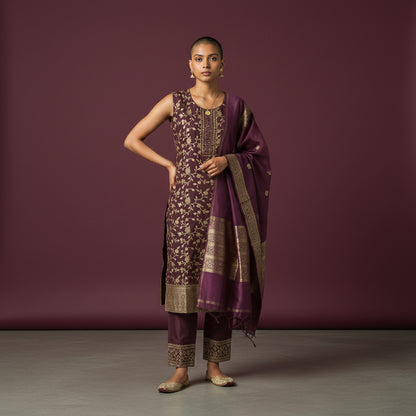 Tissue Silk Floral Kurta Set