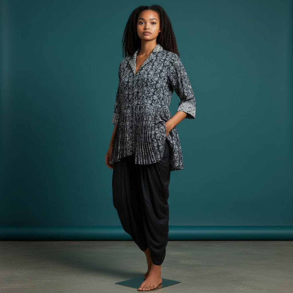 Cotton/Rayon Peplum Tunic with Dhoti Pants